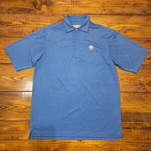 Donald Ross Men's Polo Shirt Medium Blue White Striped Golf Performance Logo